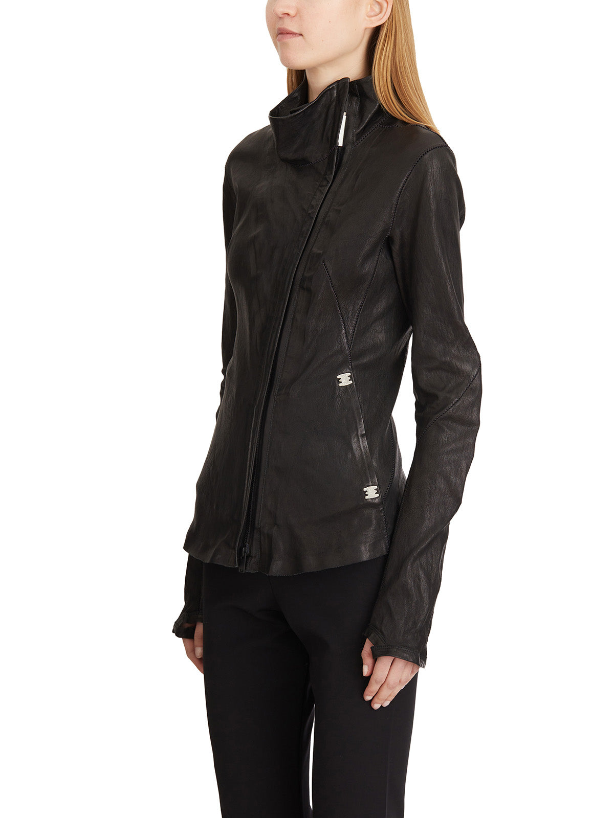 ISAAC SELLAM High Neck Leather Jacket - Size 38