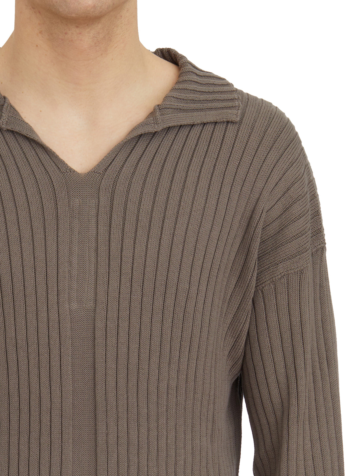 RICK OWENS Slim Fit Polo Neck V-Neck Sweater - Size M