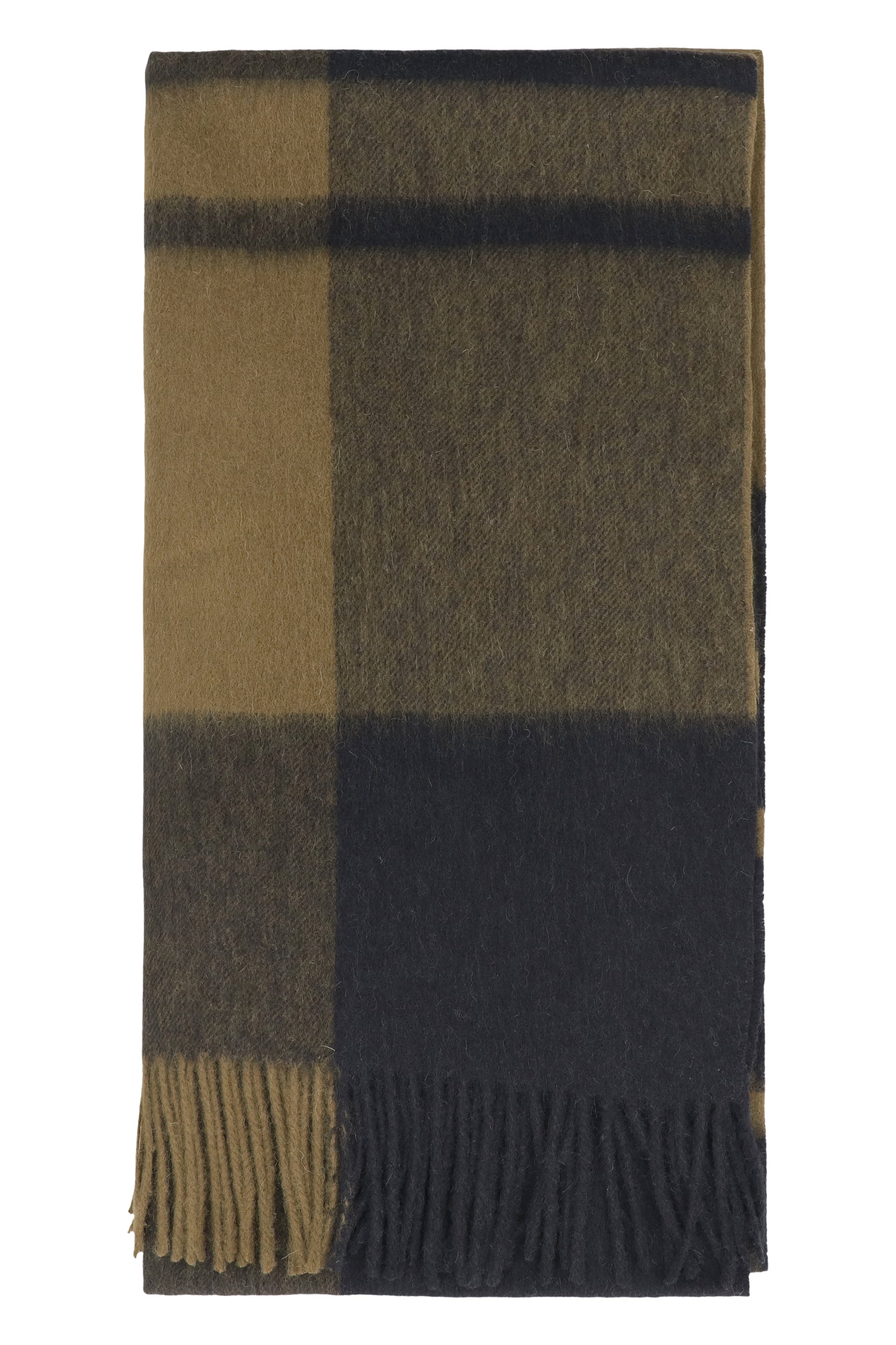BARBOUR Tartan Motif Fringed Hemline Wool Scarf - 50X180 CM