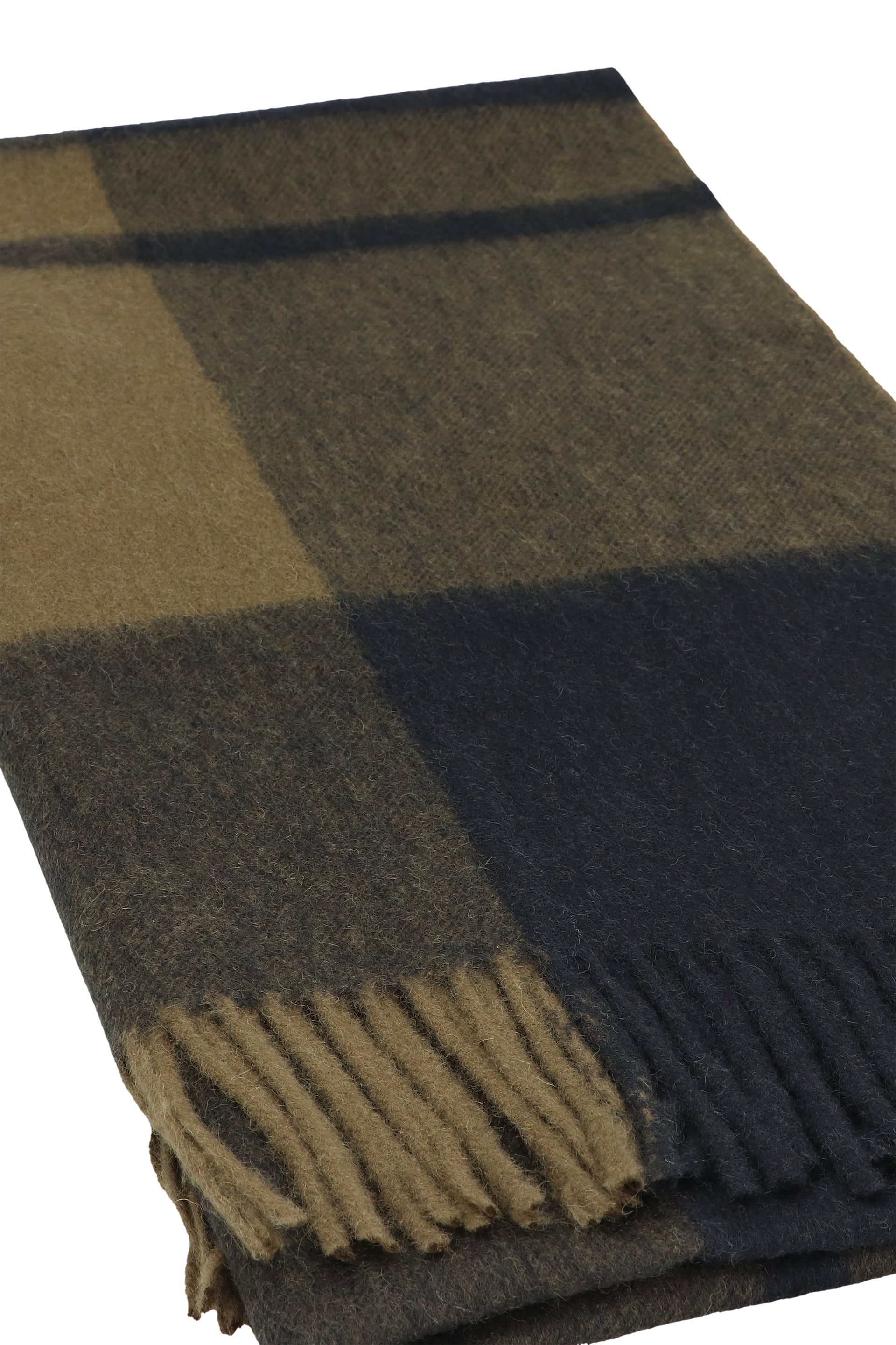 BARBOUR Tartan Motif Fringed Hemline Wool Scarf - 50X180 CM