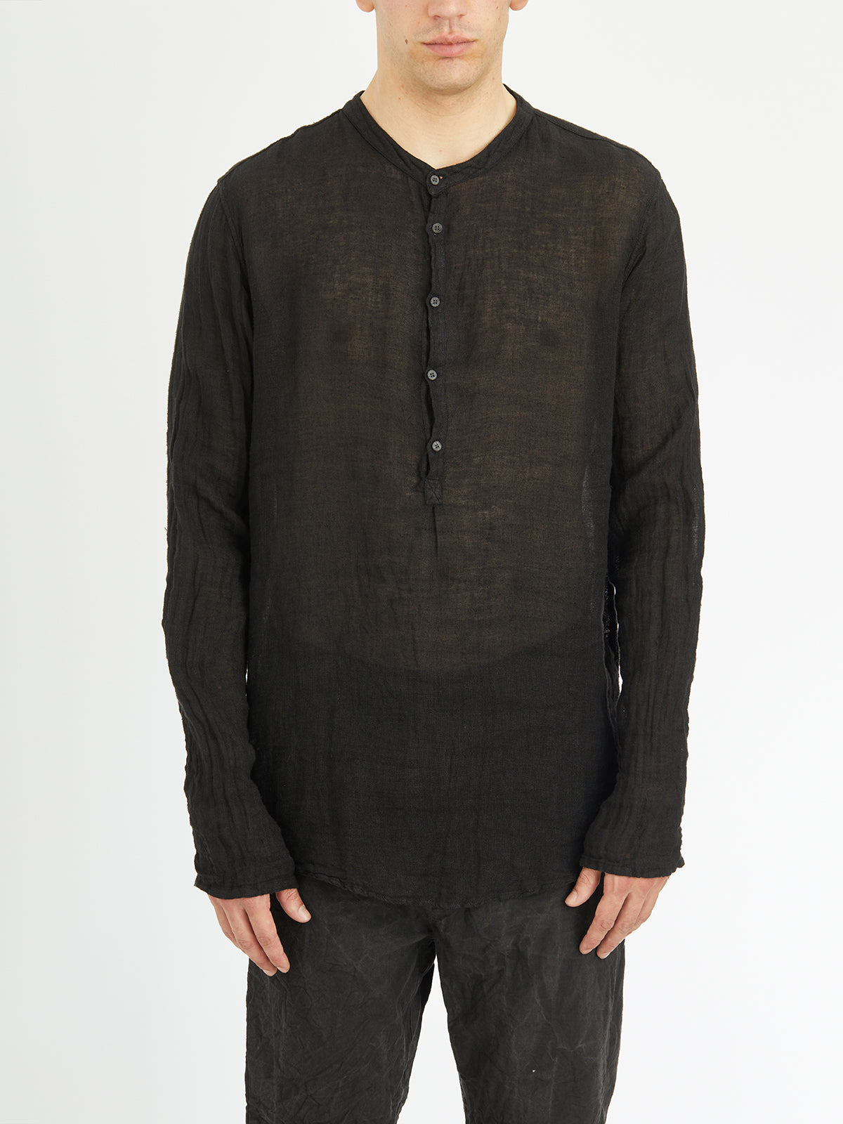 POEME BOHEMIEN Linen Shirt with Serafino Neck - Size 50