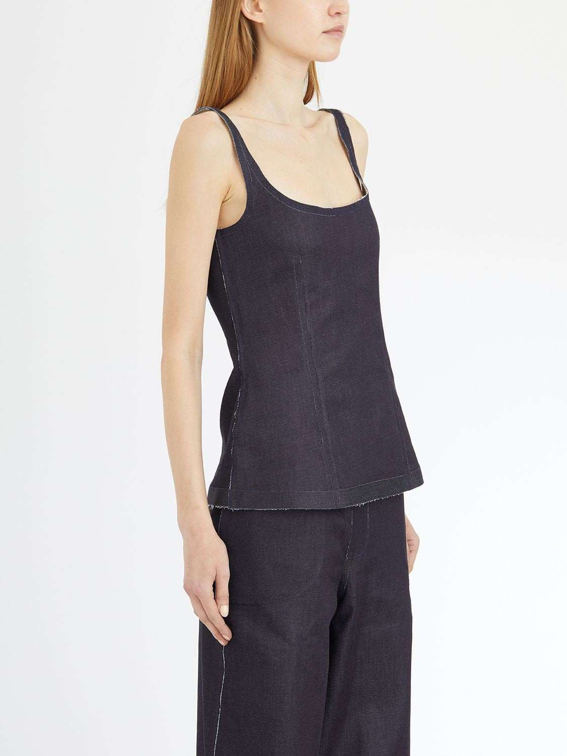 MARNI Shaped Denim Top with Low Neckline for Women (SS25)