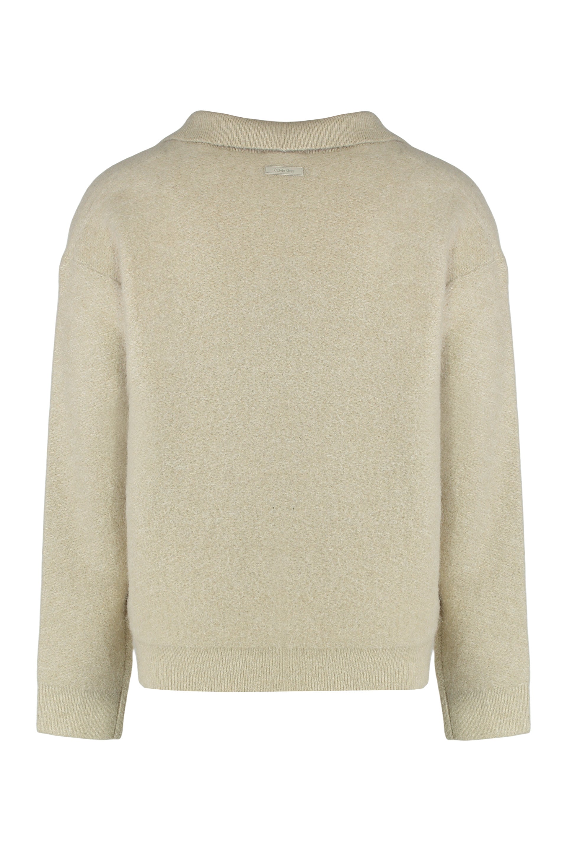 CALVIN KLEIN Men's Elegant V-Neck Alpaca Blend Sweater with Johnny Collar