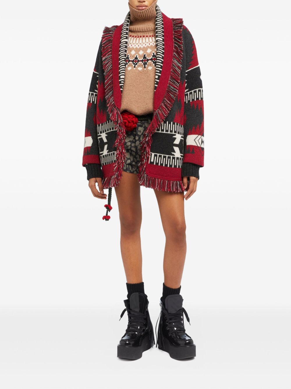 ALANUI Icon-Jacquard Cardigan with Detachable Waist Belt and Fringed Edges - Women's