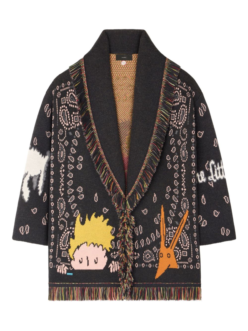 ALANUI Wool Cardigan with Little Prince Illustration and Scarf Collar