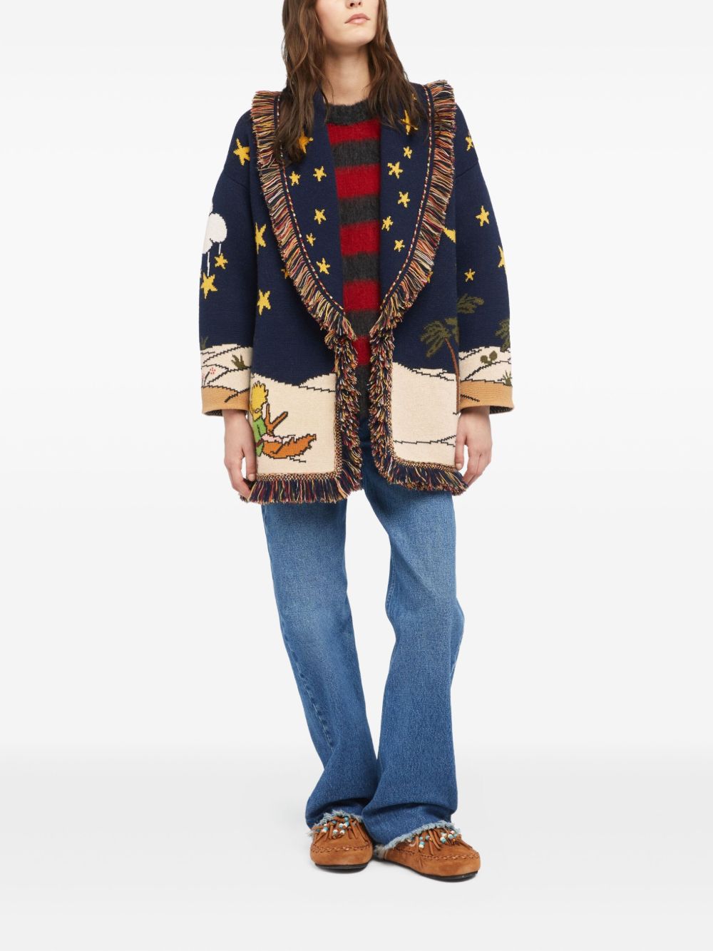 ALANUI Jacquard Knit Cardigan with Illustrations from The Little Prince