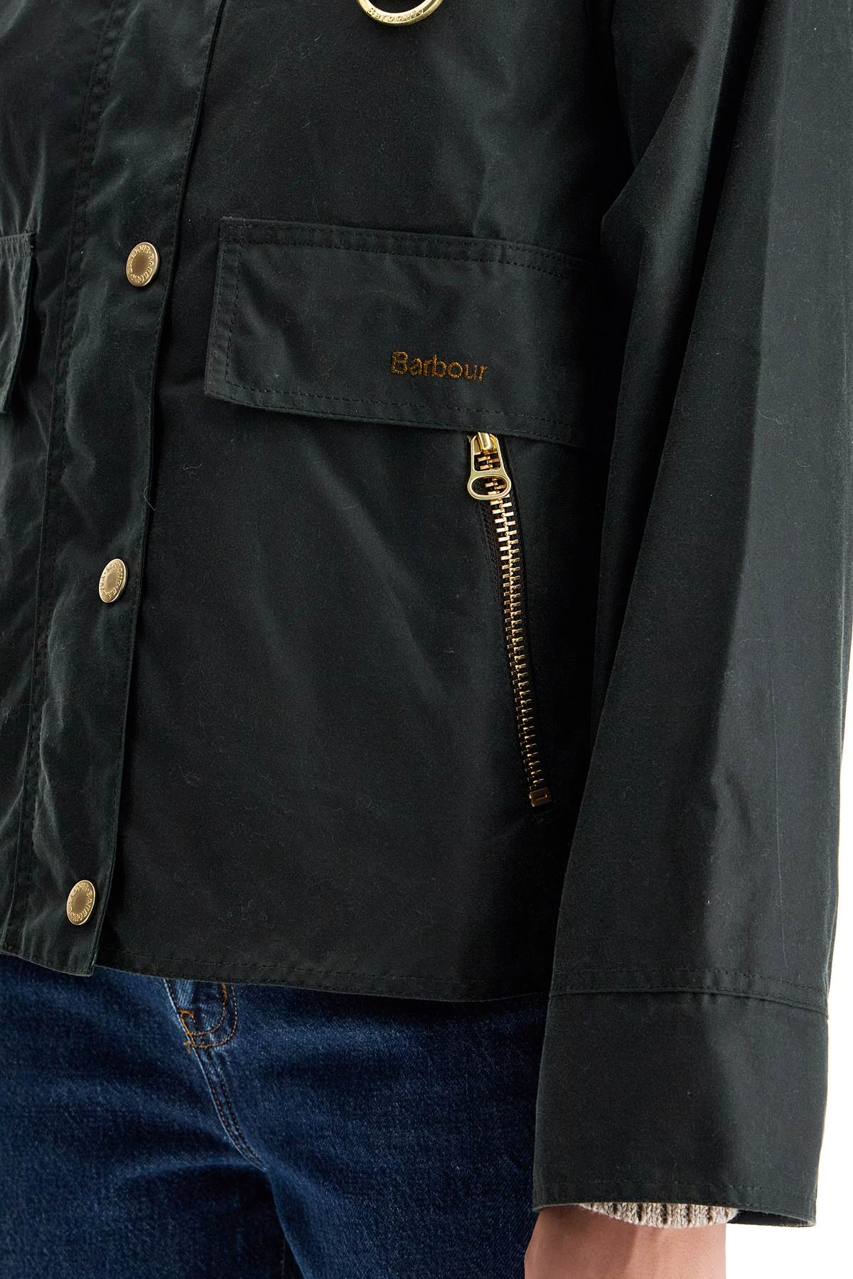 BARBOUR Waxed Cotton Jacket with Ribbed Collar