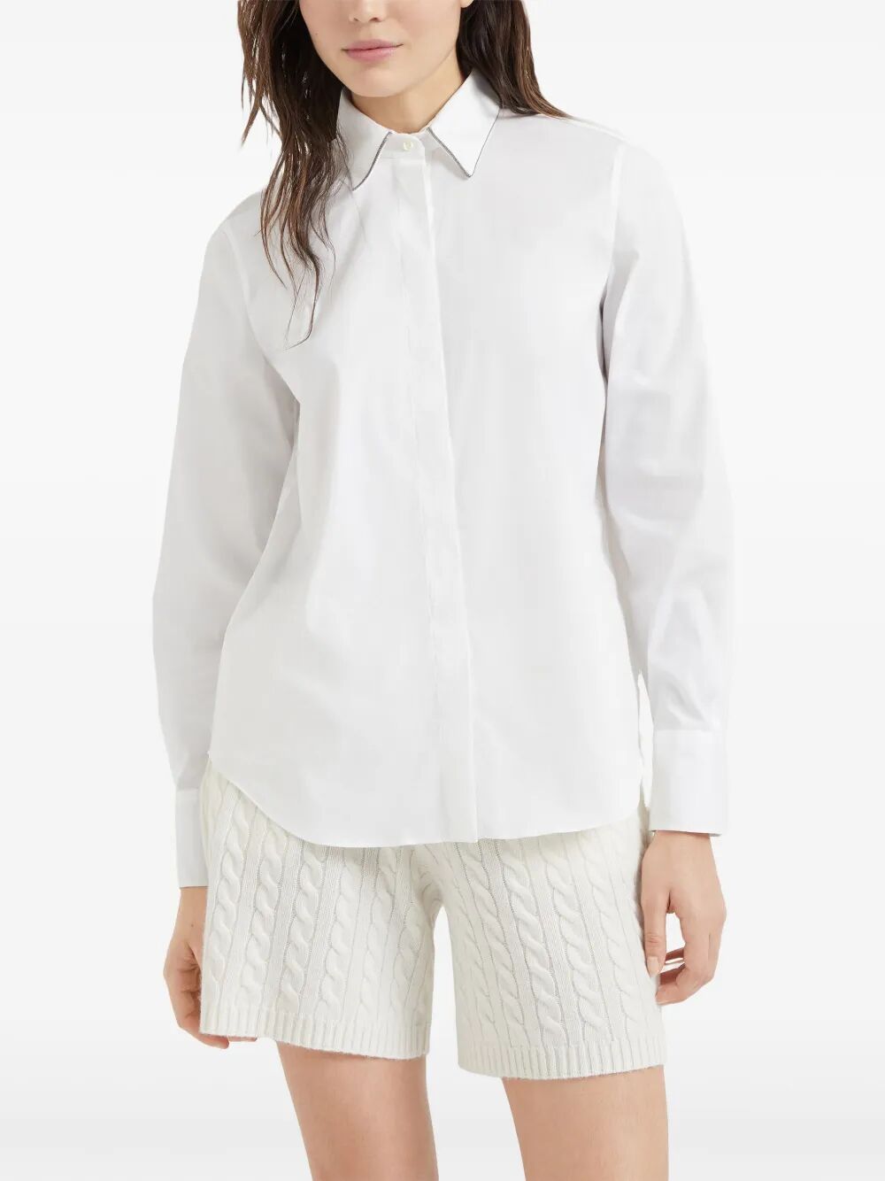 BRUNELLO CUCINELLI Long-Sleeve Shirt with Collar Trim