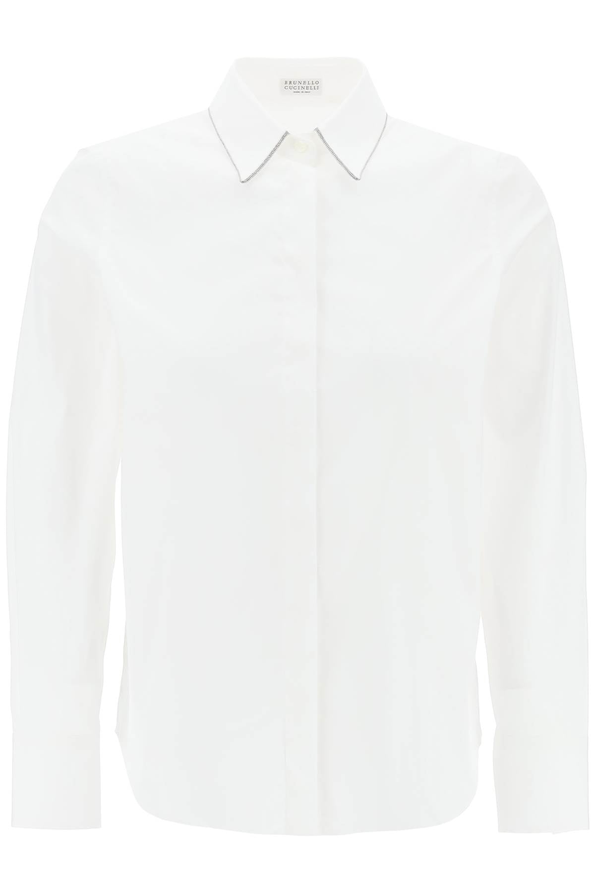 BRUNELLO CUCINELLI Cotton Poplin Shirt with Monili Trim at Collar for Women