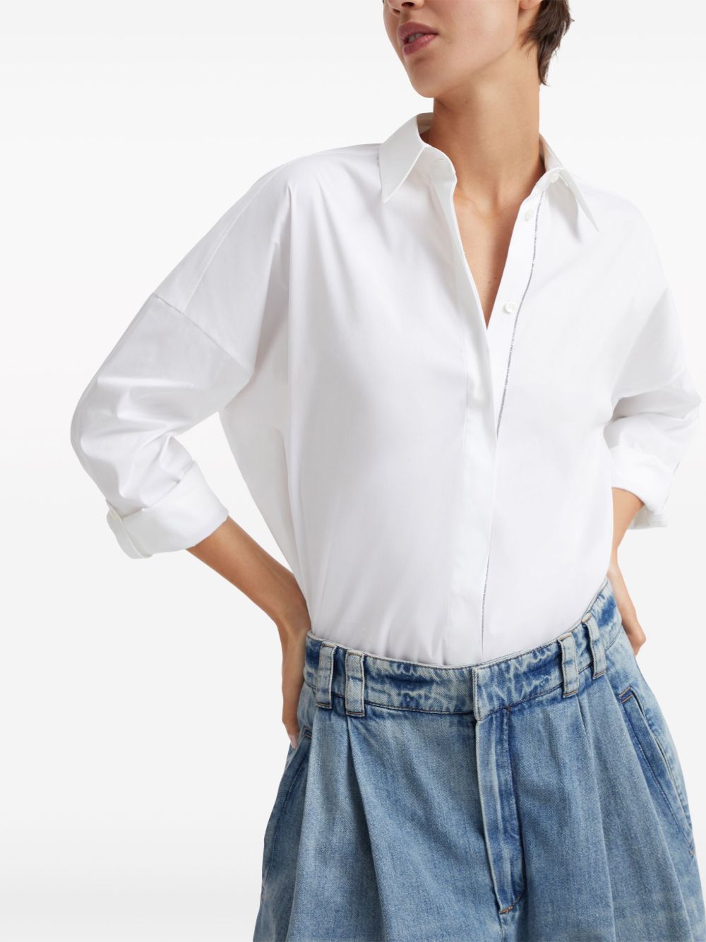 BRUNELLO CUCINELLI Classic Cotton Shirt with Bead Embellishment