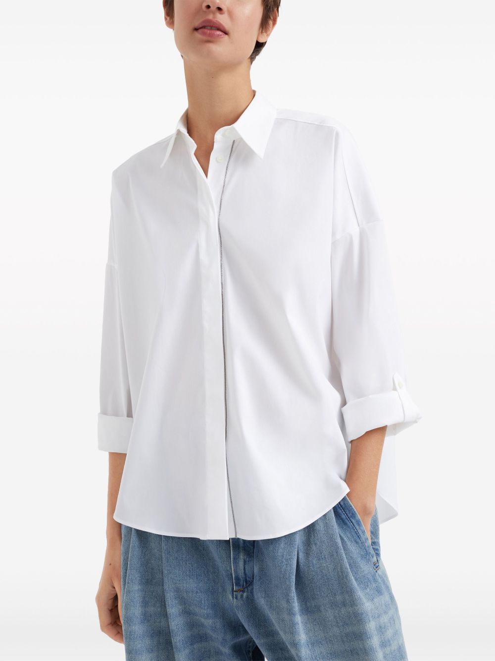BRUNELLO CUCINELLI Classic Cotton Shirt with Bead Embellishment
