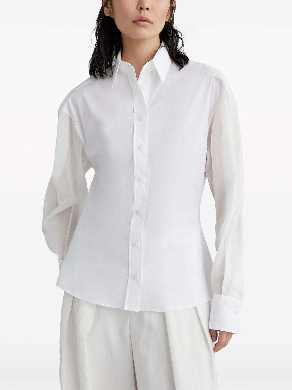 BRUNELLO CUCINELLI Stretch Cotton Poplin Shirt with Light Knit Sleeves and Necklace