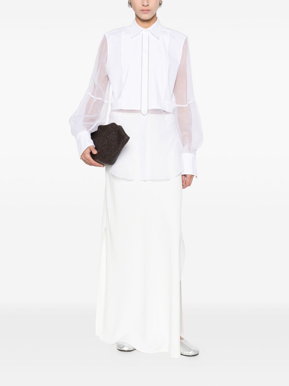 BRUNELLO CUCINELLI Embellished Cotton Blend Shirt with Classic Collar