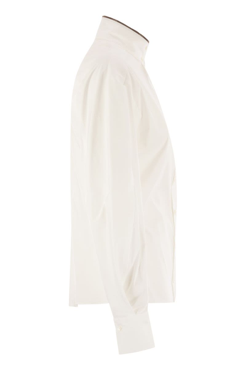 BRUNELLO CUCINELLI Stretch Cotton Poplin Shirt with Shiny Collar Detail