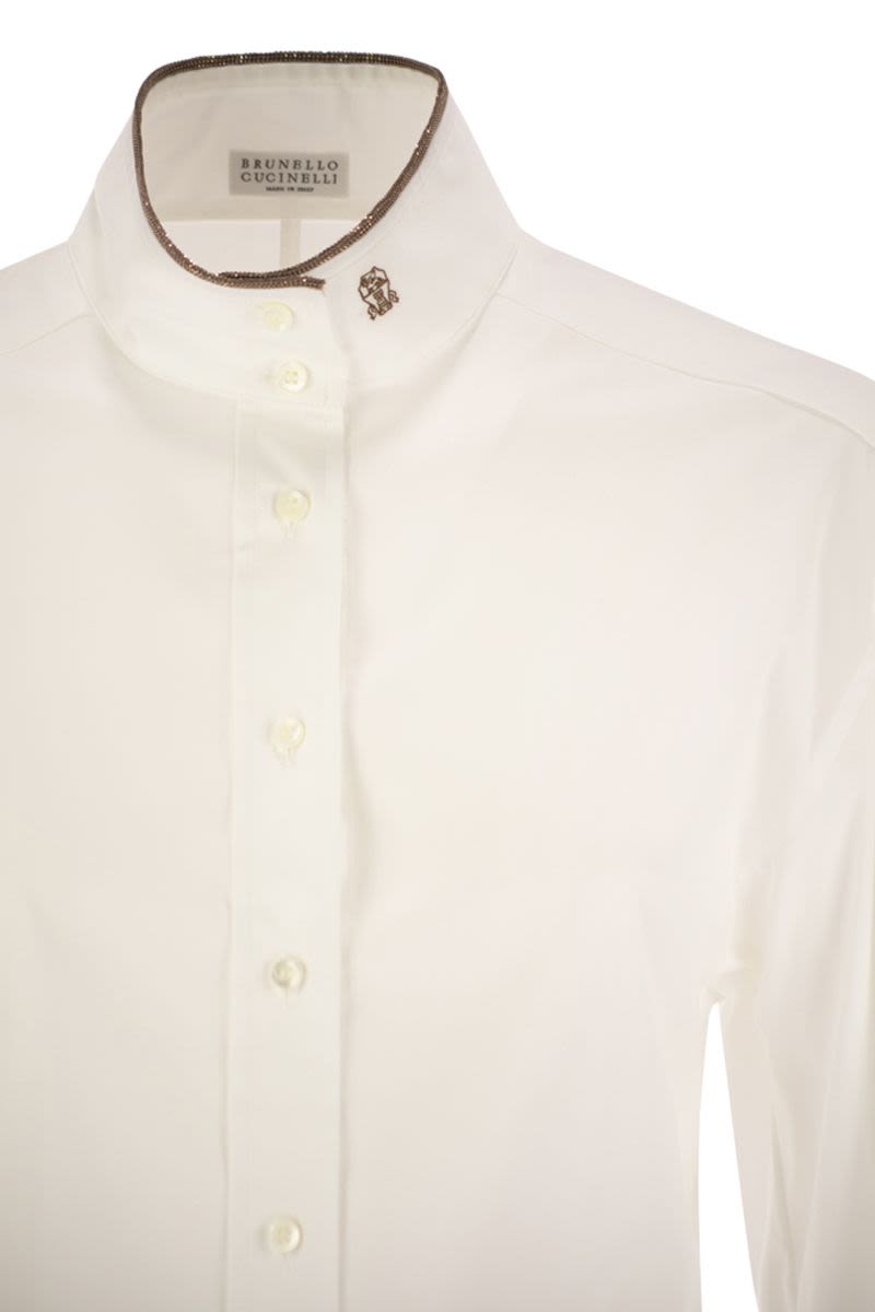 BRUNELLO CUCINELLI Stretch Cotton Poplin Shirt with Shiny Collar Detail