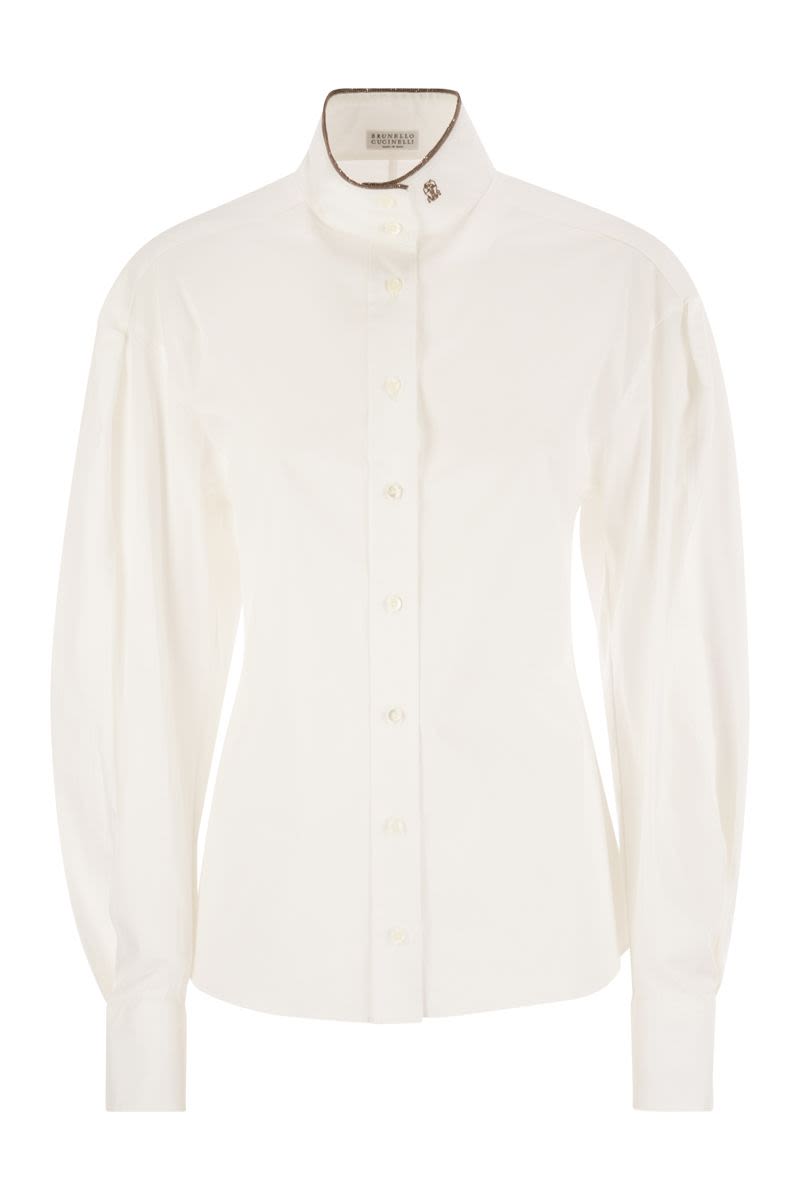 BRUNELLO CUCINELLI Stretch Cotton Poplin Shirt with Shiny Collar Detail