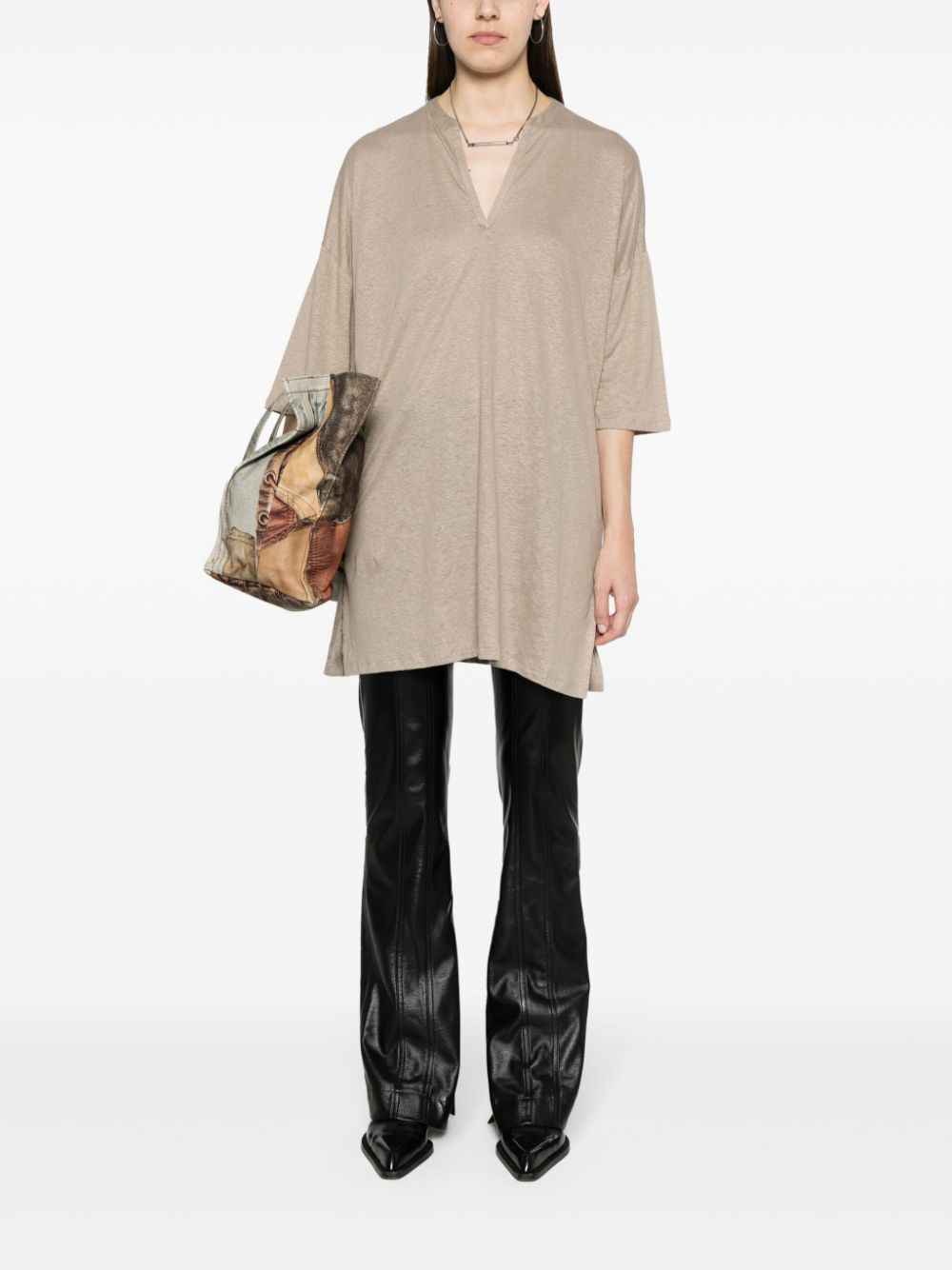 MAJESTIC Linen Blend Tunic Dress with Side Slits