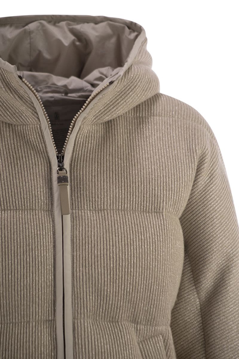 BRUNELLO CUCINELLI Sparkling English Coast Cashmere Knit Jacket with Hood and Shiny Zip Pull