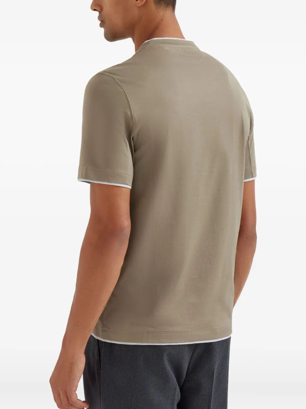 BRUNELLO CUCINELLI Crew Neck Cotton T-Shirt with Faux-Layering
