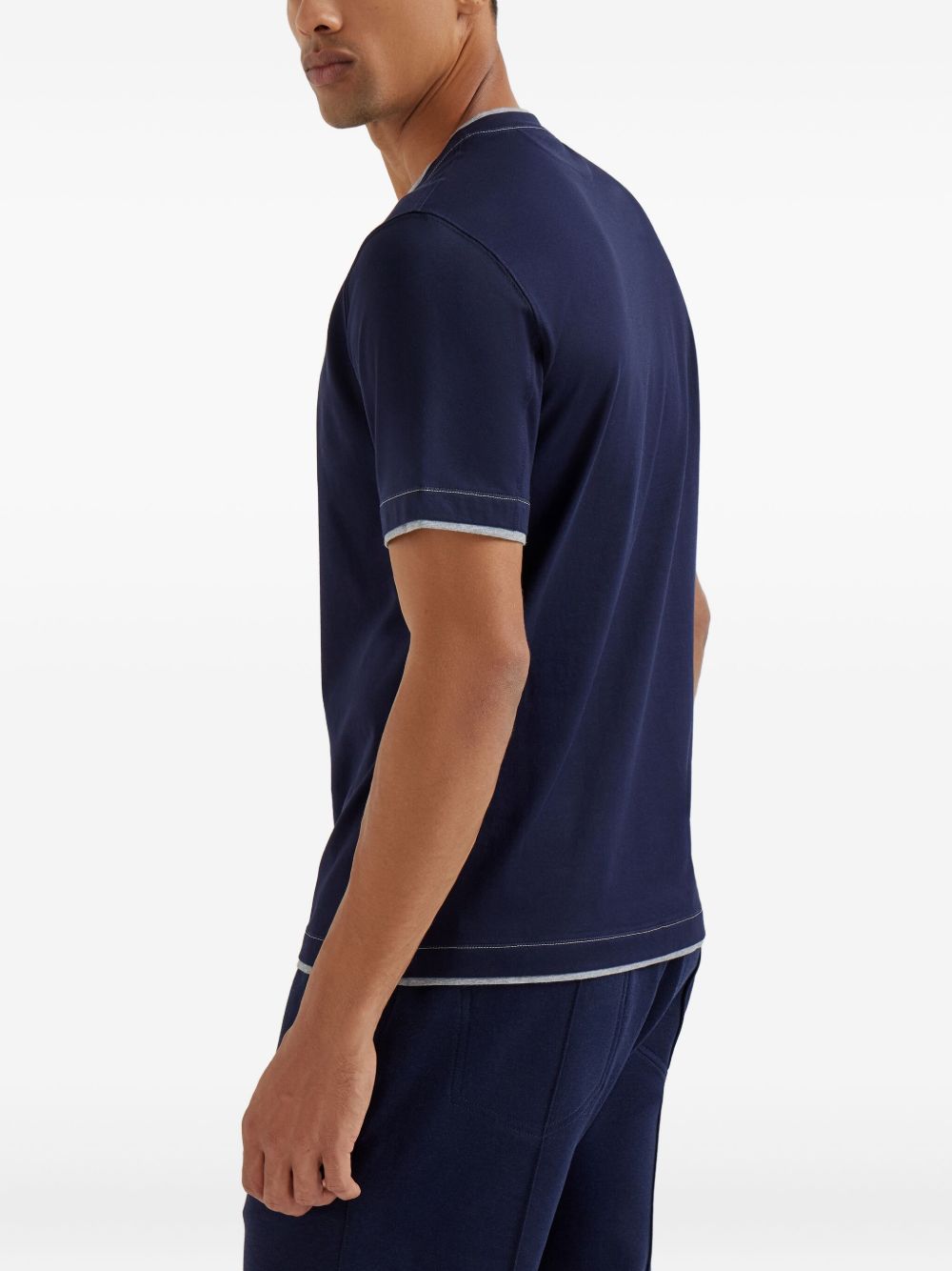 BRUNELLO CUCINELLI Contrasting Neckline Logo Cotton T-Shirt