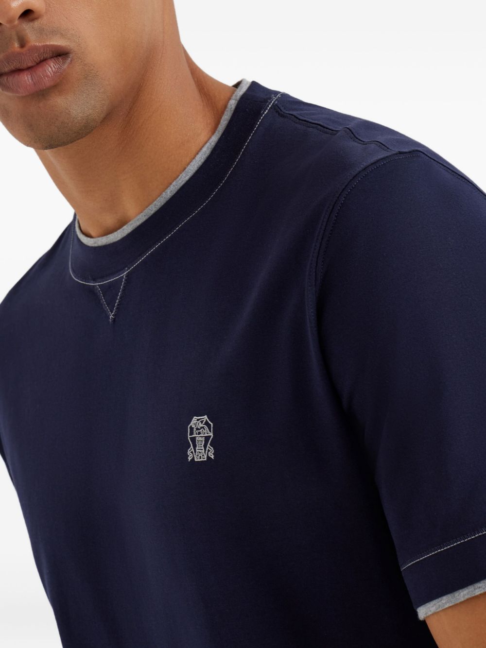 BRUNELLO CUCINELLI Contrasting Neckline Logo Cotton T-Shirt