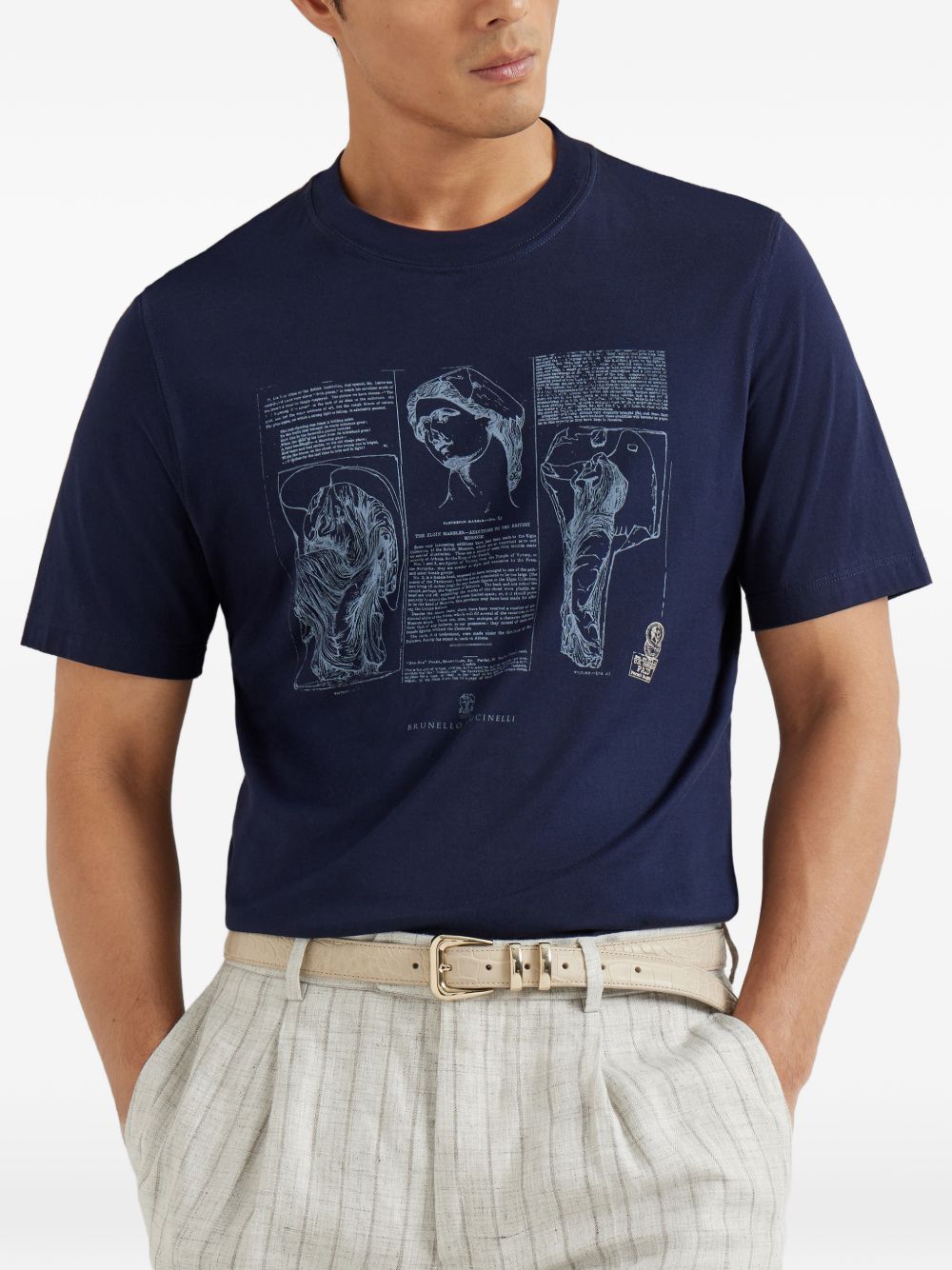 BRUNELLO CUCINELLI Printed Cotton Crew Neck T-Shirt for Men