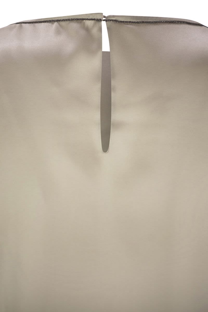 BRUNELLO CUCINELLI Stretch Silk Satin Top with Jewelry Detail
