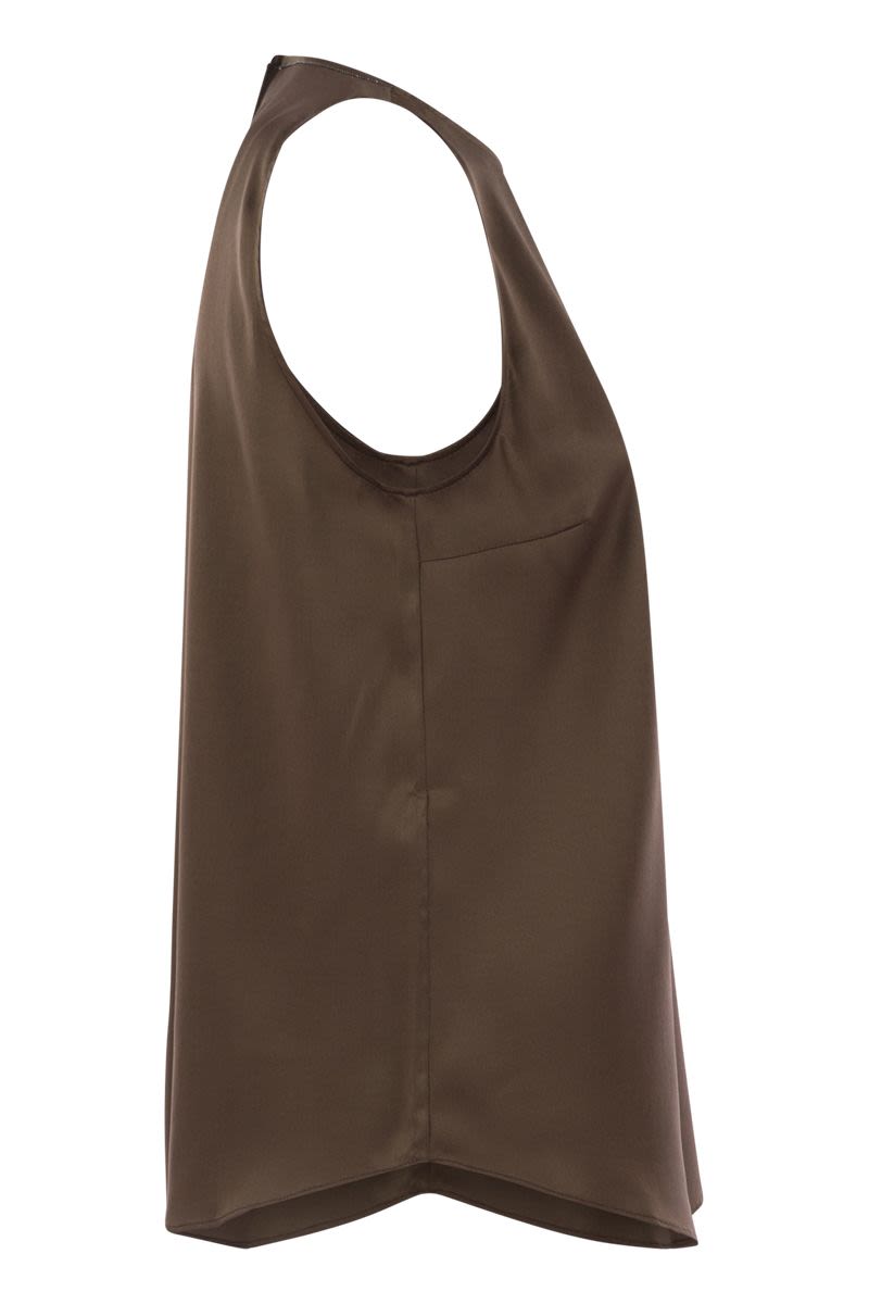 BRUNELLO CUCINELLI Stretch Silk Satin Top with Jewel Detail