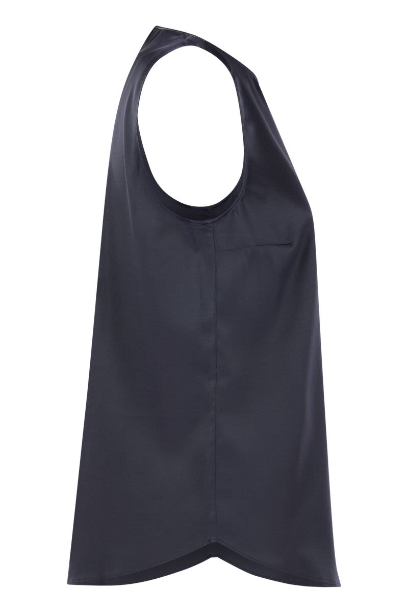 BRUNELLO CUCINELLI Stretch Silk Satin Top with Jewelry Detail