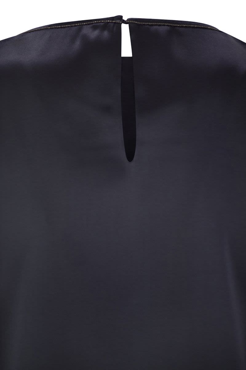 BRUNELLO CUCINELLI Stretch Silk Satin Top with Jewelry Detail