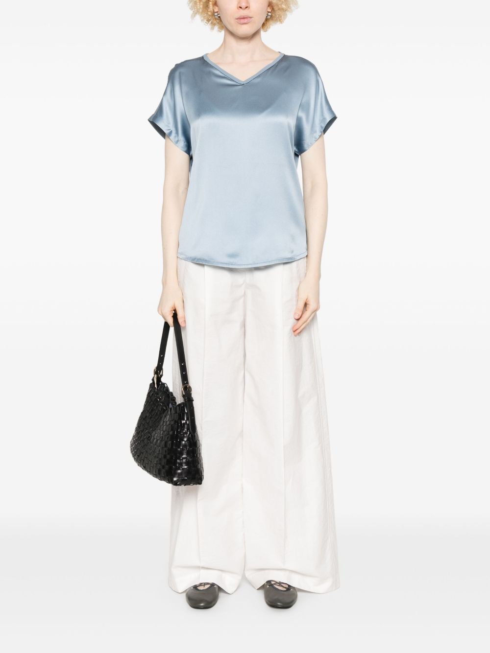 BRUNELLO CUCINELLI Silk V-Necked Top with Monili Chain Detail