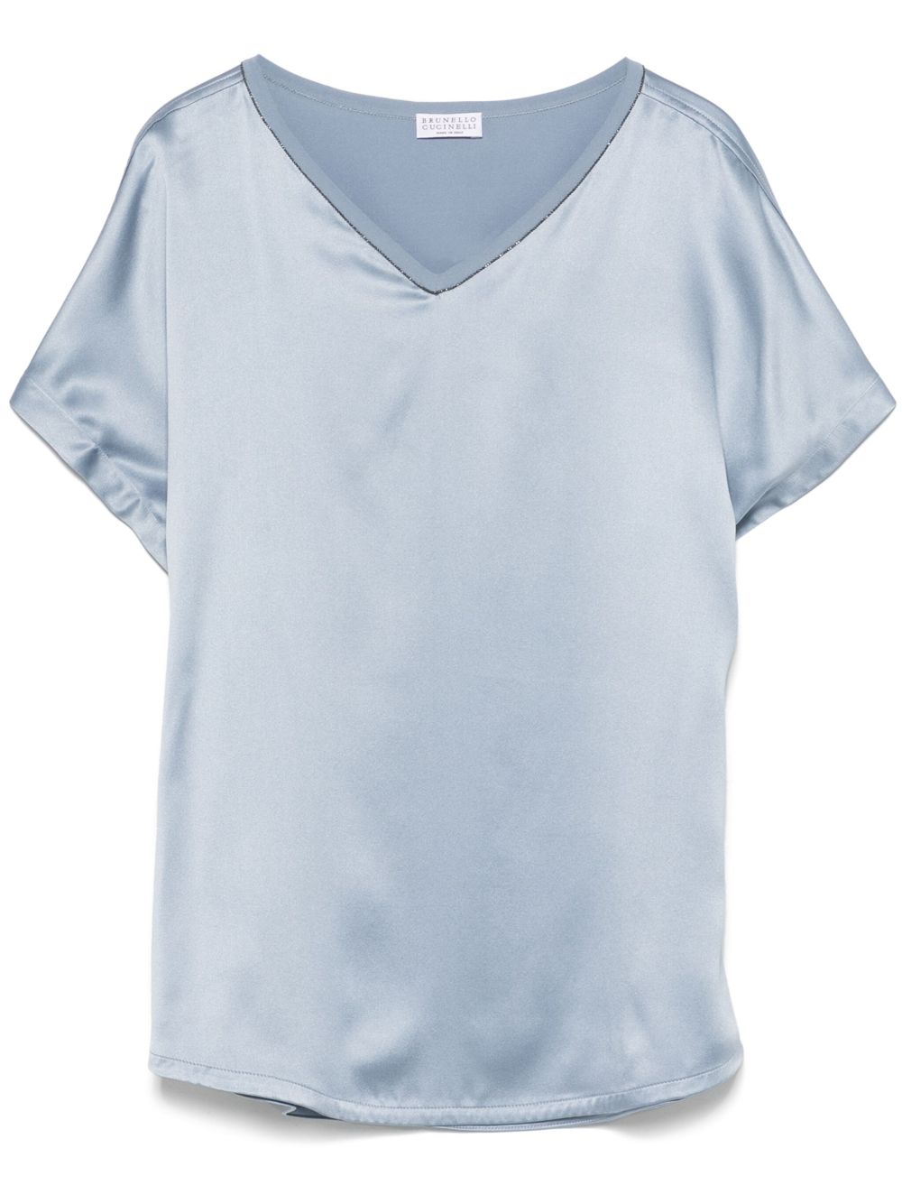 BRUNELLO CUCINELLI Silk V-Necked Top with Monili Chain Detail