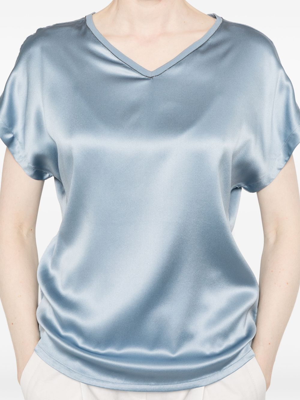 BRUNELLO CUCINELLI Silk V-Necked Top with Monili Chain Detail