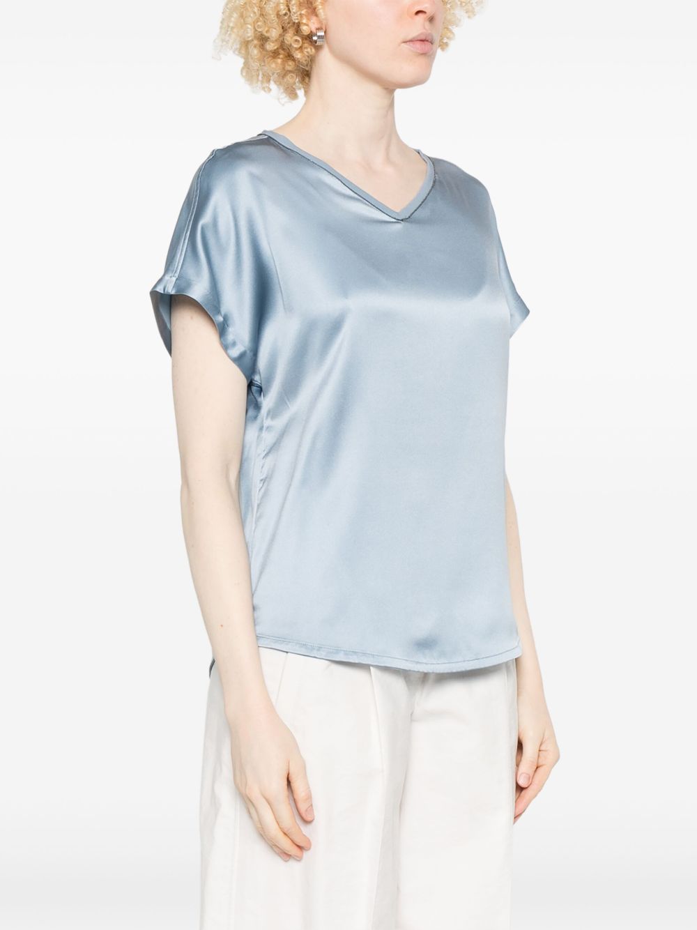 BRUNELLO CUCINELLI Silk V-Necked Top with Monili Chain Detail