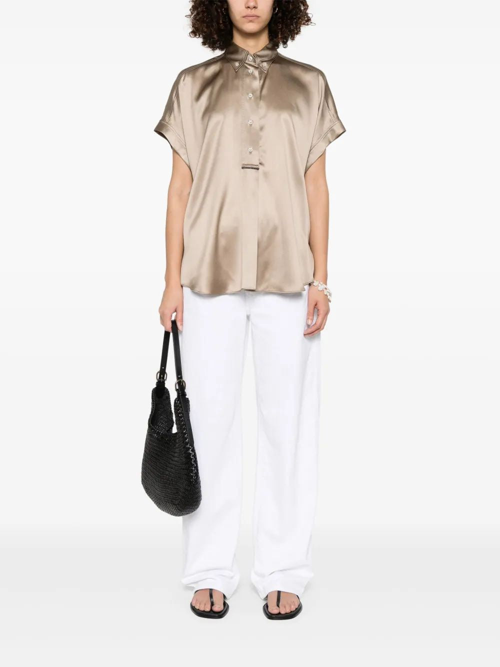BRUNELLO CUCINELLI Silk Button-Up Shirt with Side Slits for Women