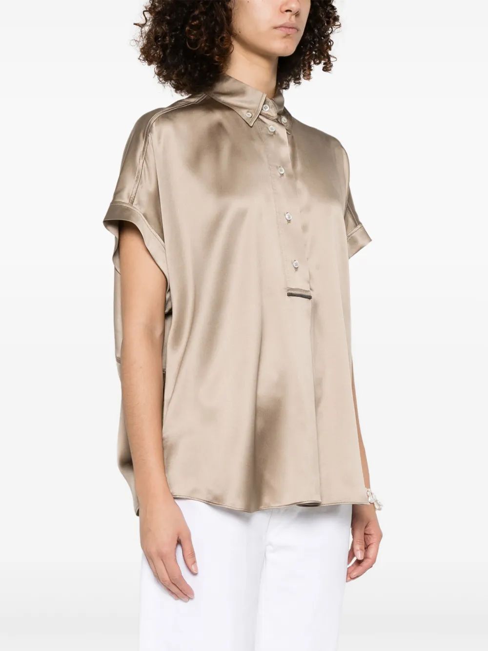BRUNELLO CUCINELLI Silk Button-Up Shirt with Side Slits for Women