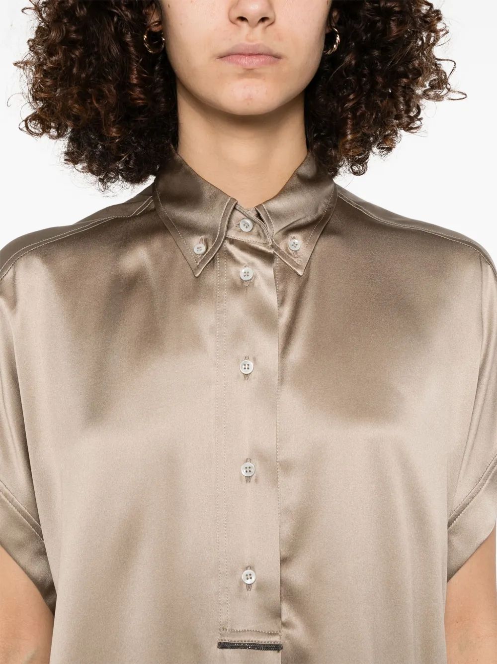 BRUNELLO CUCINELLI Silk Button-Up Shirt with Side Slits for Women