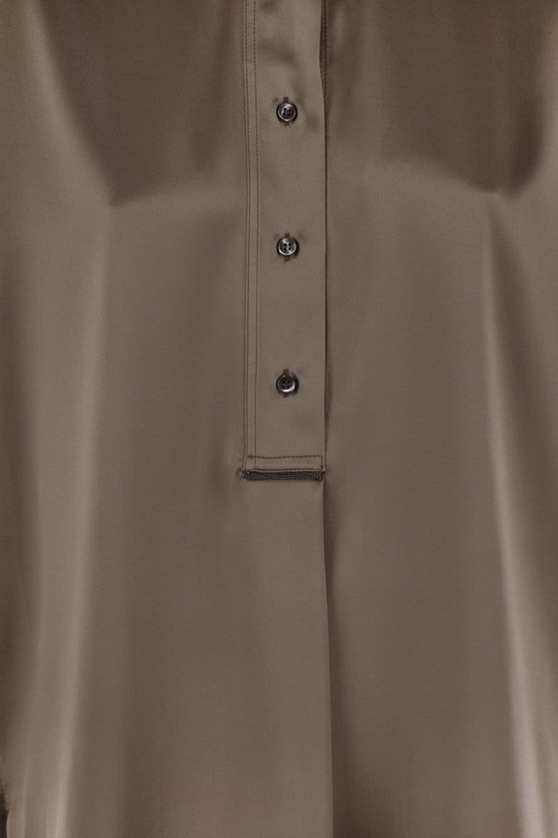 BRUNELLO CUCINELLI Stretch Silk Satin Short-Sleeved Shirt with Necklace