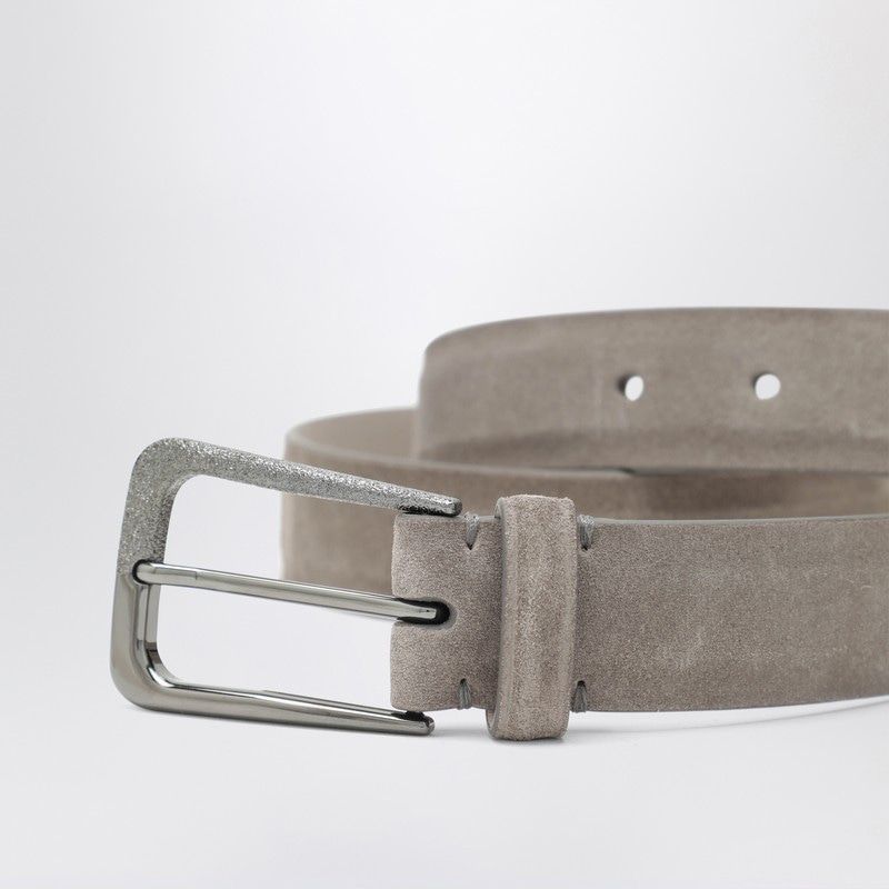 BRUNELLO CUCINELLI Suede Leather Belt with Adjustable Length and Gunmetal Buckle