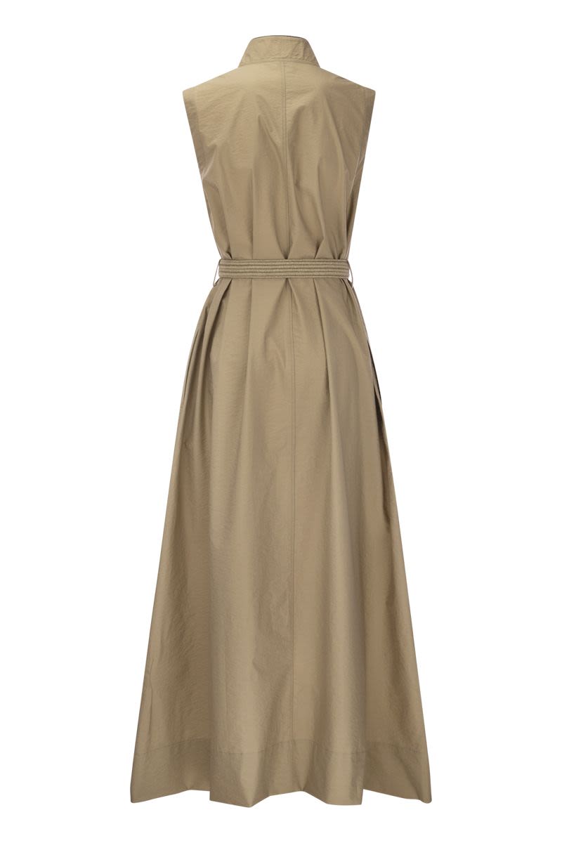 BRUNELLO CUCINELLI Techno Cotton Poplin Dress with Belt and Elegant Shoulder Detail