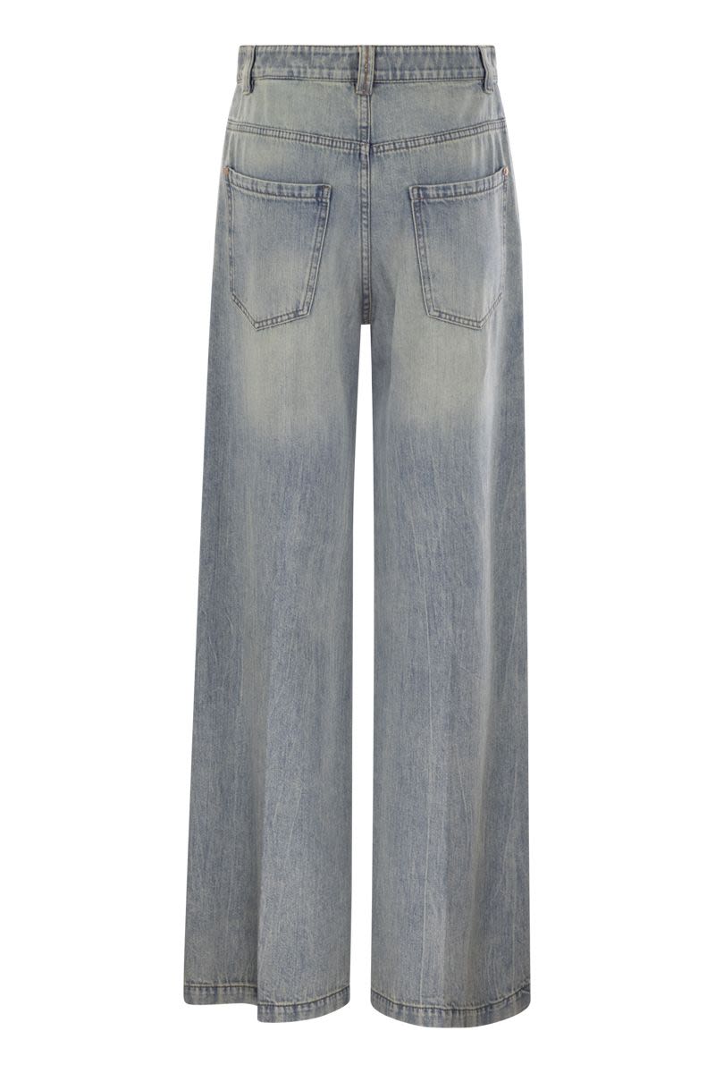 BRUNELLO CUCINELLI Soft Denim Low-Slung Trousers with Adjustable Waistband and Jewel Detail