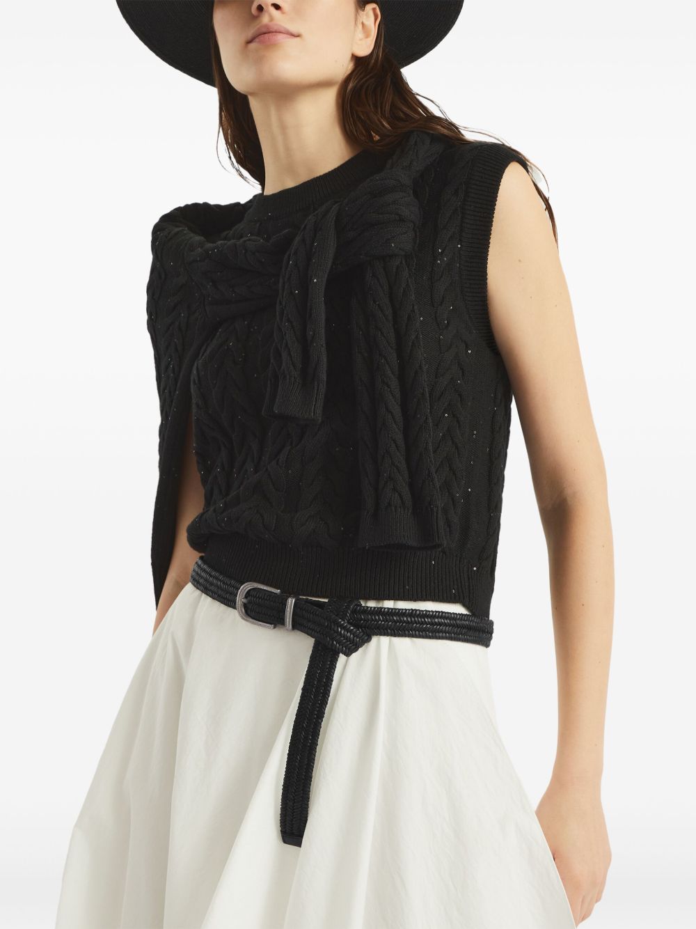 BRUNELLO CUCINELLI Weave Leather Belt with Front Buckle for Women