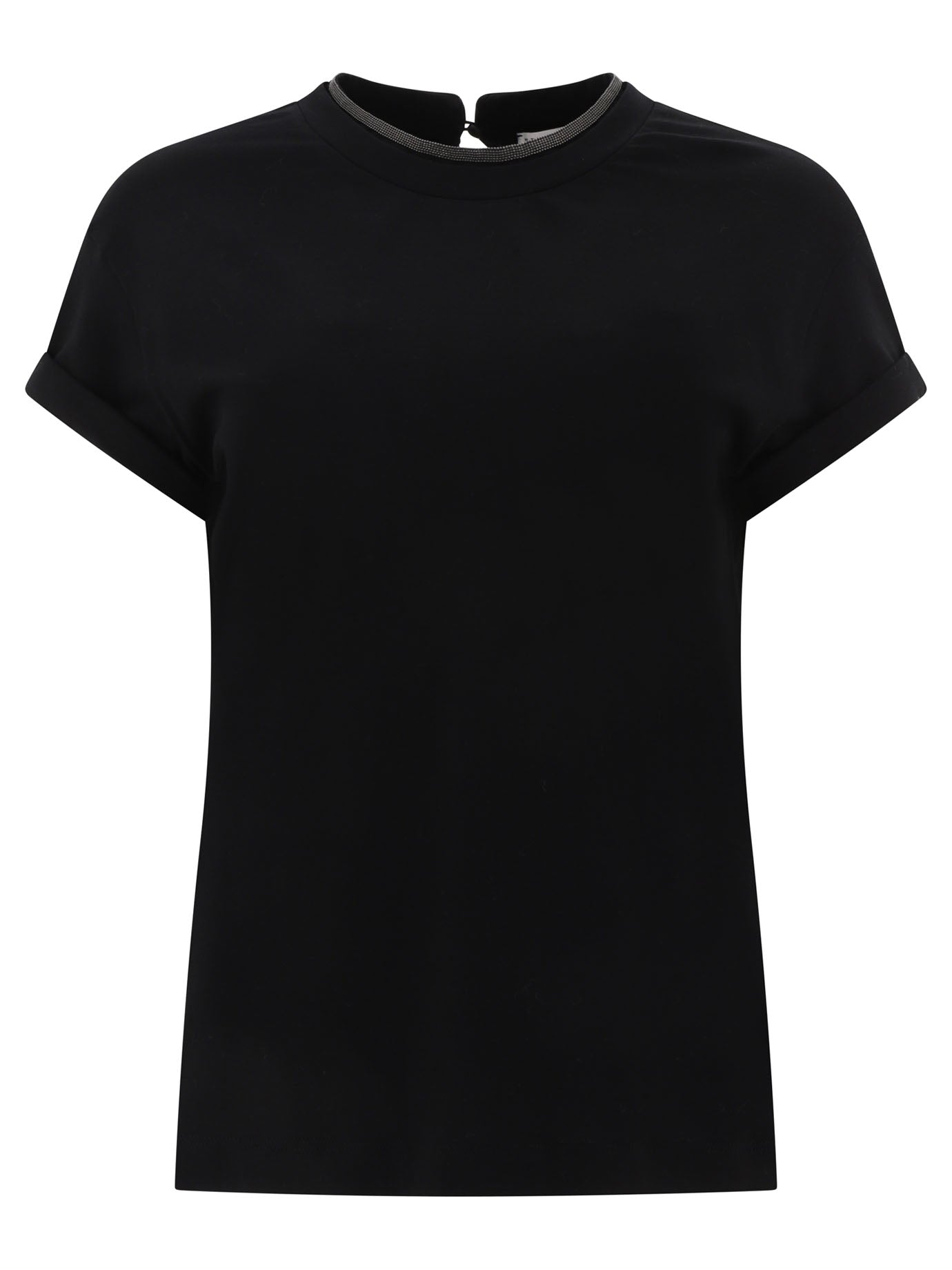 BRUNELLO CUCINELLI Cotton Round Neck Mini T-Shirt with Keyhole Detail