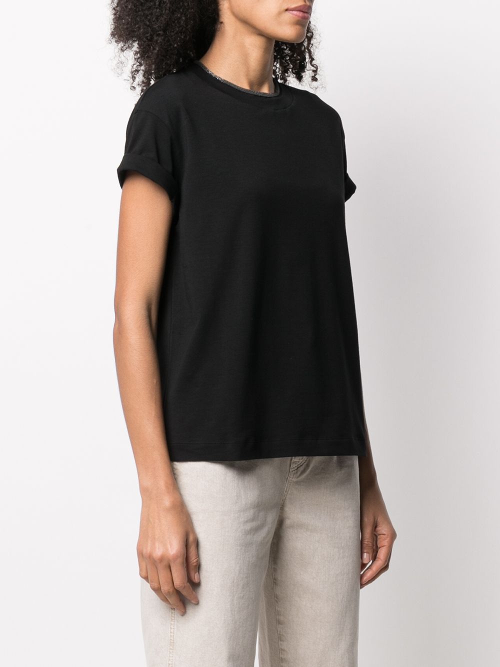 BRUNELLO CUCINELLI Cotton Round Neck Mini T-Shirt with Keyhole Detail