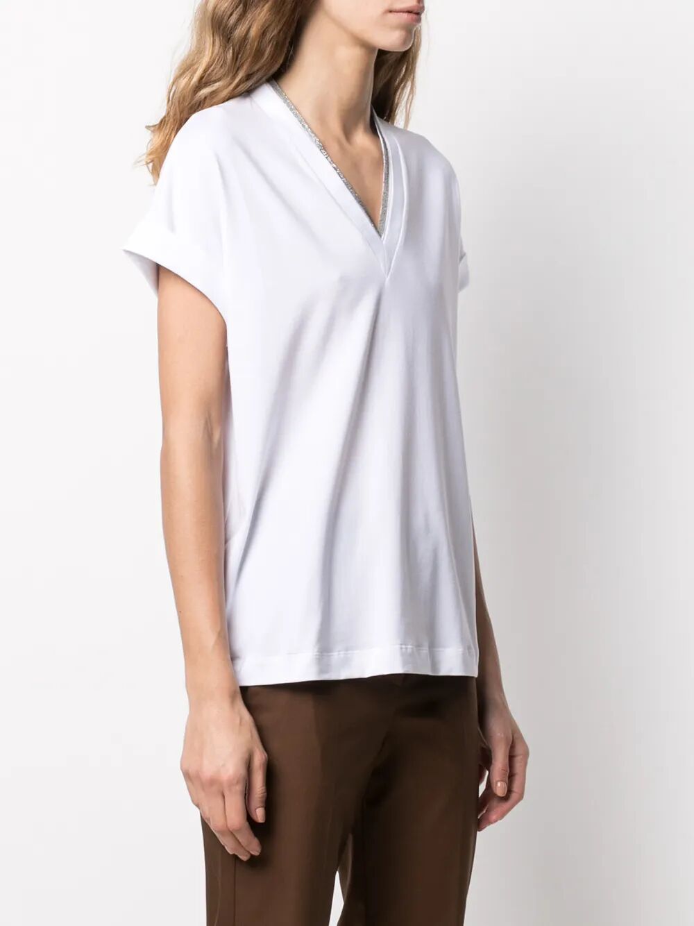 BRUNELLO CUCINELLI Silvery Trim V-Neck Tee