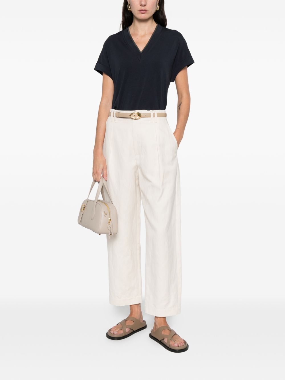 BRUNELLO CUCINELLI V-Neck Turn-Up Cuff T-Shirt for Women