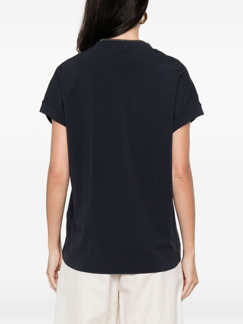 BRUNELLO CUCINELLI V-Neck Turn-Up Cuff T-Shirt for Women