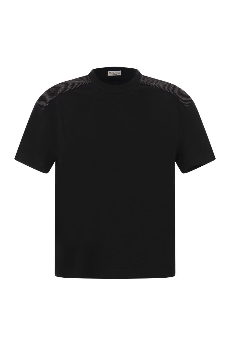 BRUNELLO CUCINELLI Stretch Cotton T-Shirt with Shiny Shoulders
