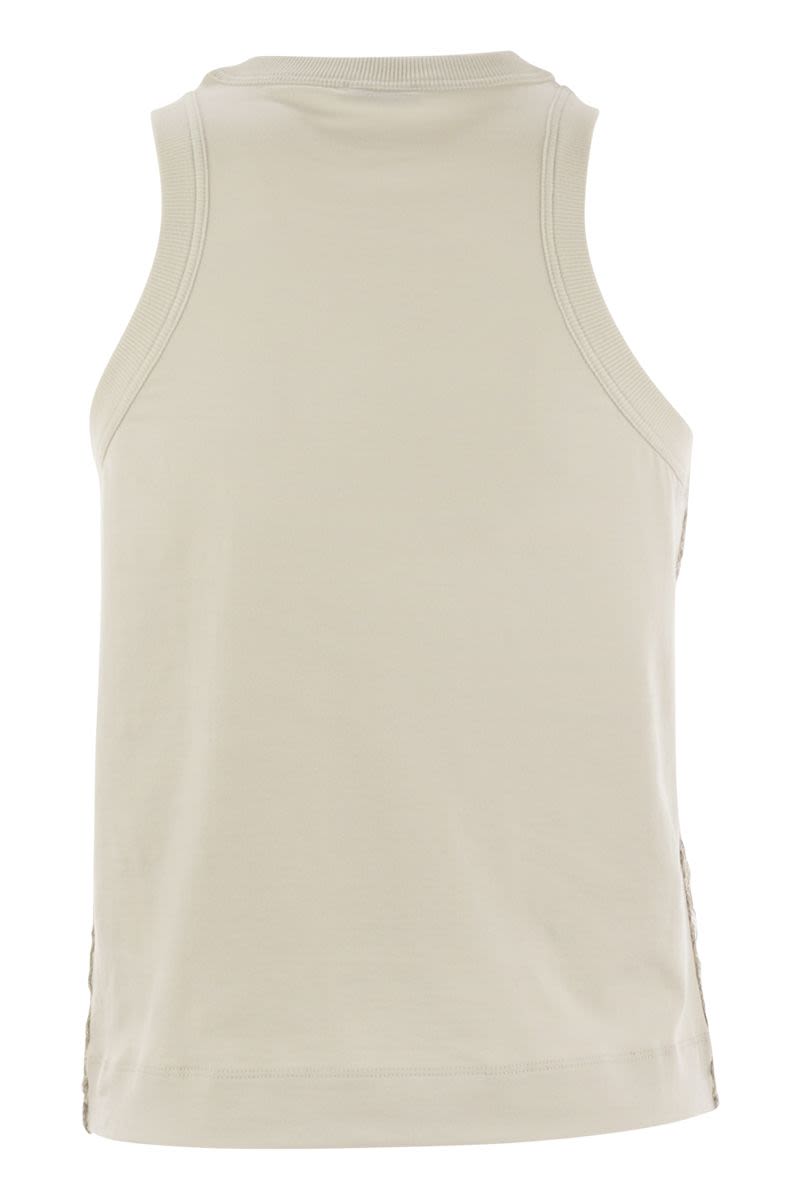 BRUNELLO CUCINELLI Elegant Stretch Cotton T-Shirt with Dazzling Net Embroidery