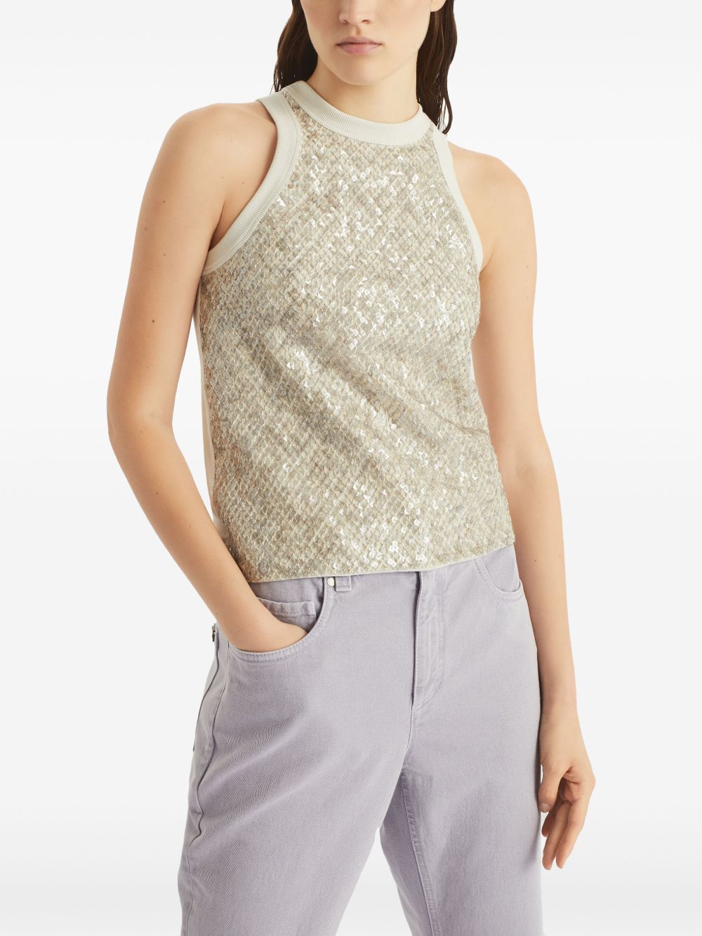 BRUNELLO CUCINELLI Elegant Stretch Cotton T-Shirt with Dazzling Net Embroidery